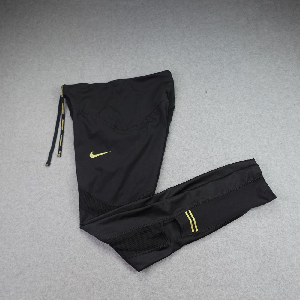 Nike Leggings Women S Black Gold  Dri-FIT Running Mesh Vented Reflective